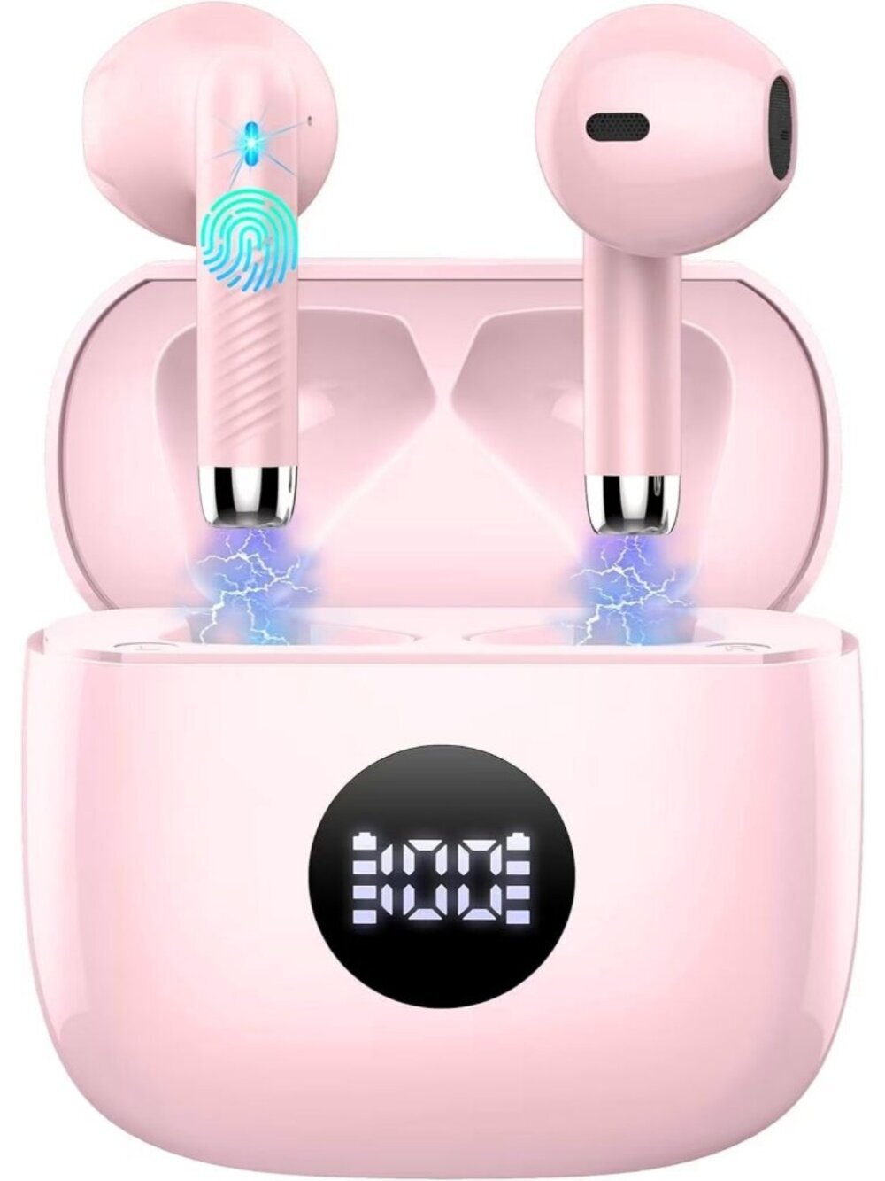 Wireless Peach Pink LED Power Display Bass Stereo 40H Playback Bluetooth Earbud